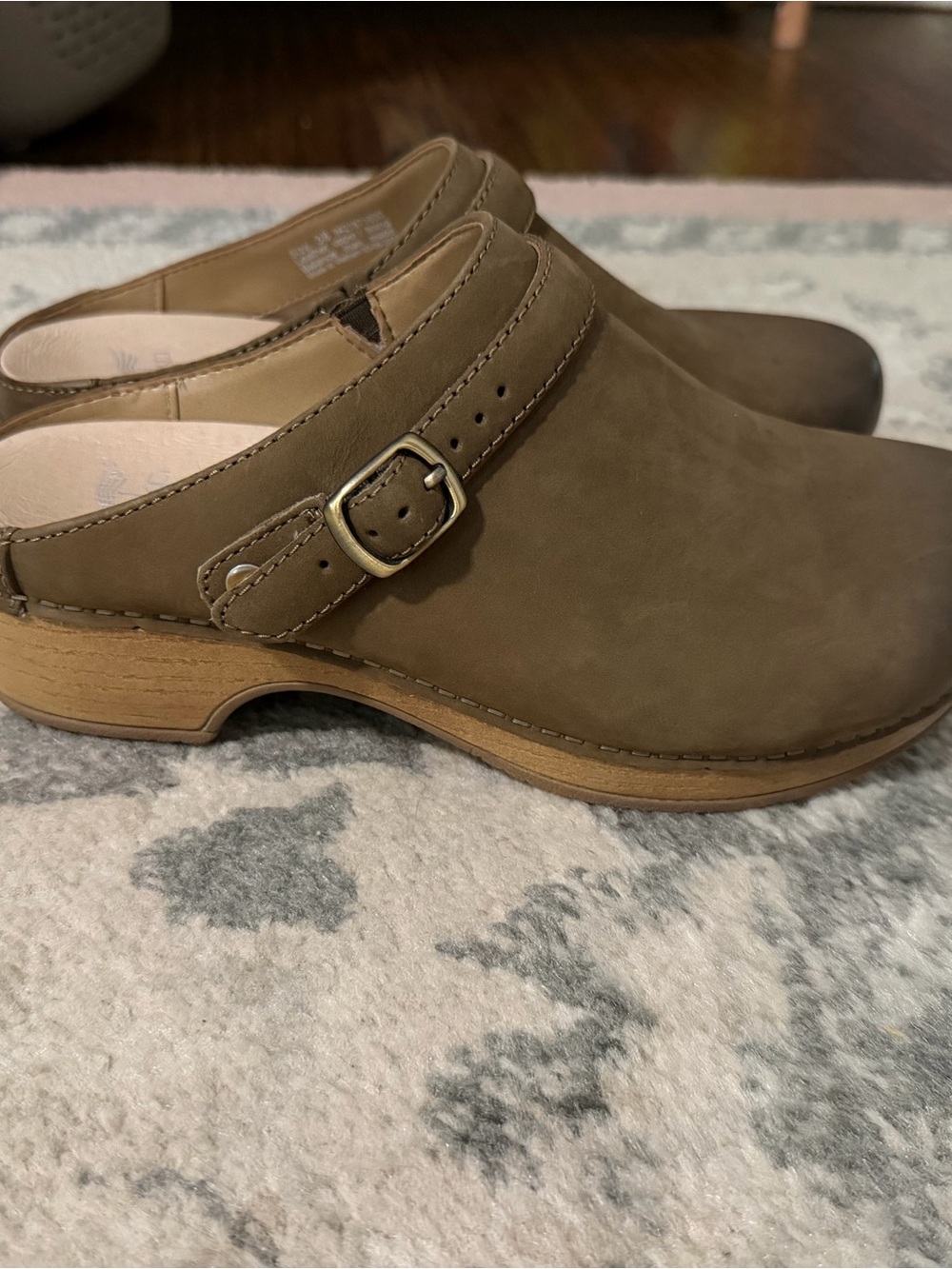 Dansko Women's Taupe Leather Clog Mules with Buckle
